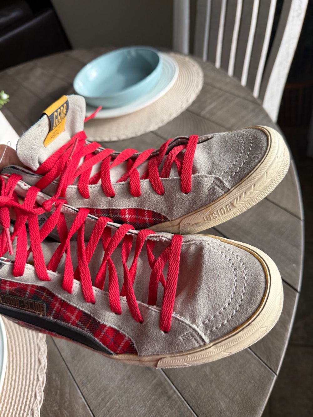 Golde Goose Tartan Red Plaid High-Top Sneakers - Picture 8 of 10